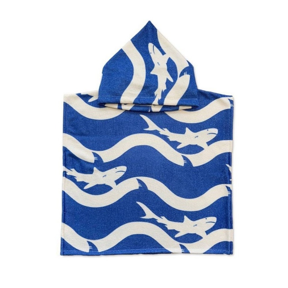 Target bullseye's blue wave shark Kids' Hooded Towel 22.5" x 21" NWT